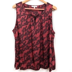 Sejour Sleeveless Blouse Keyhole Neck Tank Maroon & Black Geometric Pattern 24W